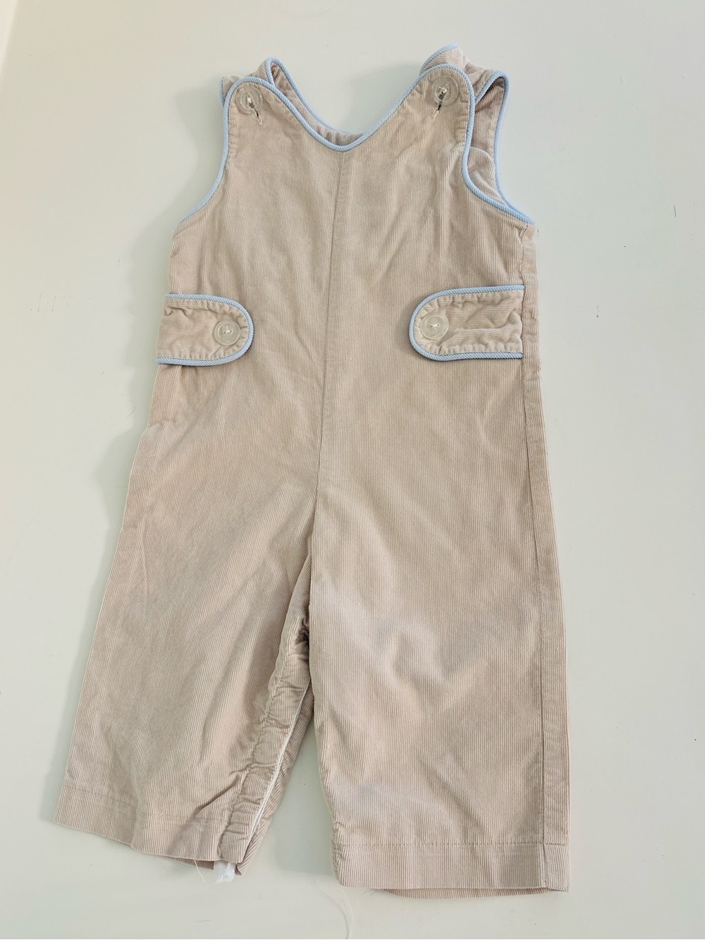 Beige Corduroy Kids Overalls with Button Straps